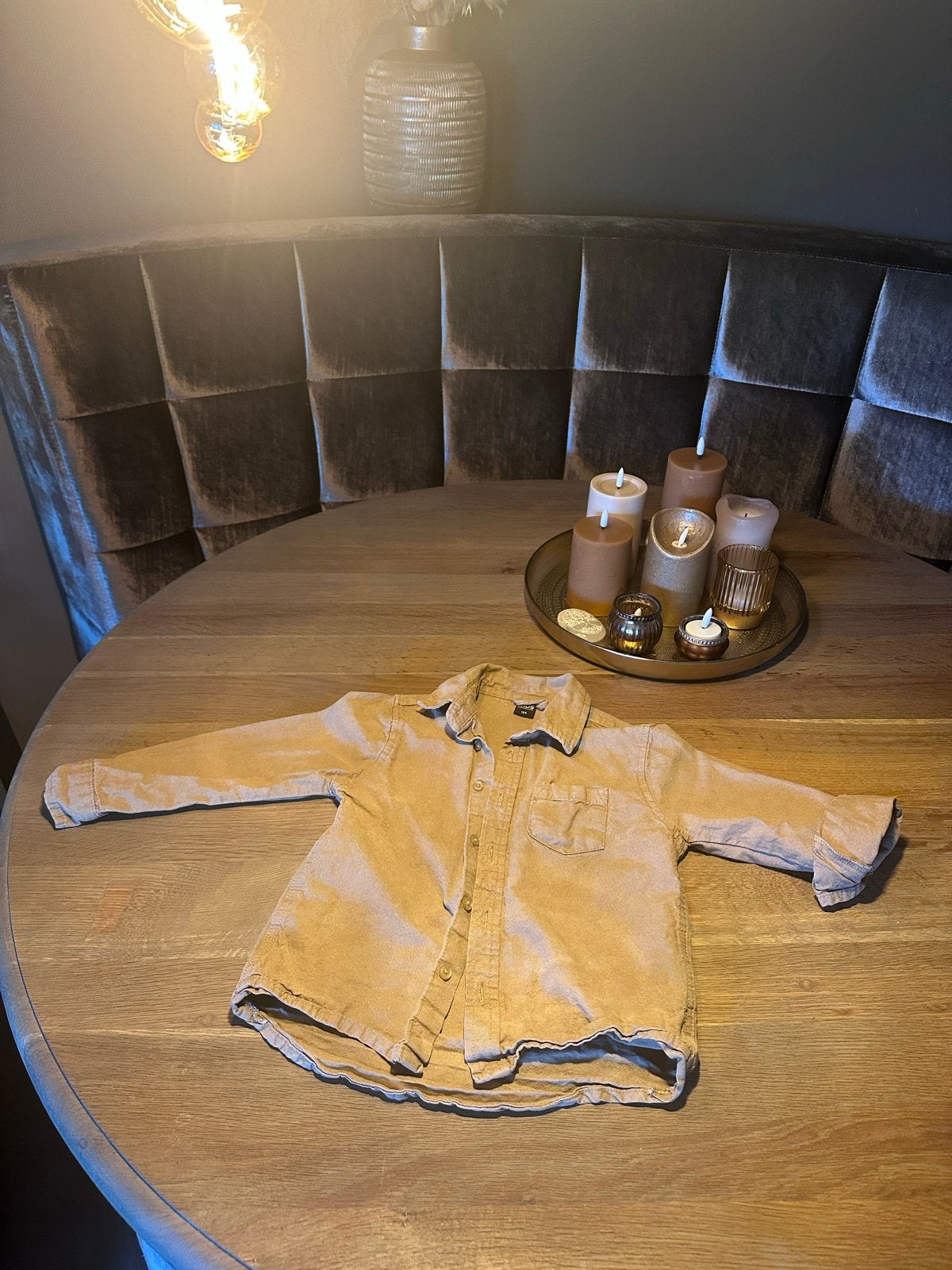 Blouse overhemd jongen 110 beige, Verzenden, Zo goed als nieuw, Jongen of Meisje