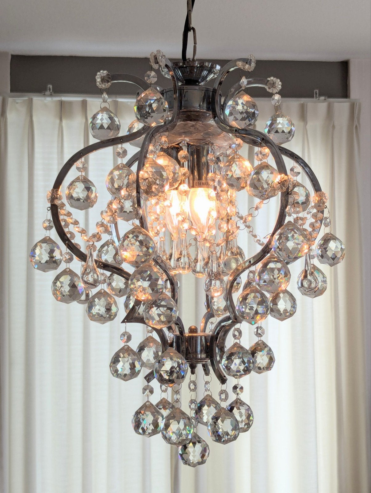 Werkende kroonluchter met kristallen hangers, Ophalen, Zo goed als nieuw, Glas, Klassiek, Glamour, Modern