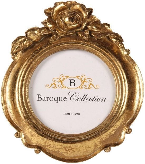 Barokke Fotolijst Rond Goud Resin 10x10 cm, Huis en Inrichting, Kunststof, Baroque Collection, Met sierrand, Ophalen of Verzenden