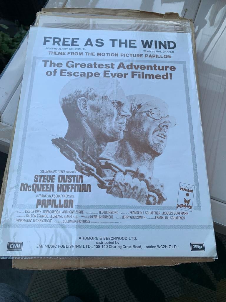Muziek stuk1973 FREE AS THE WIND theme de film Papillon  Zie, Ophalen of Verzenden, Zo goed als nieuw, Film, Gebruiksvoorwerp