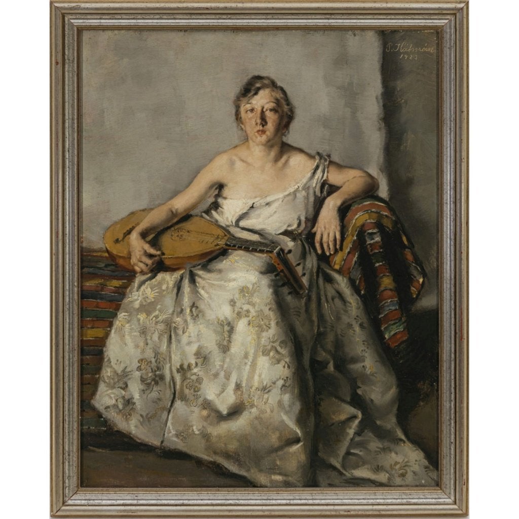 ==vrouw met luit==Péter Kálmán 1877-1948== HONGAARS ==, Antiek en Kunst, Ophalen of Verzenden