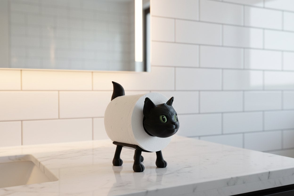 Leuke Kat WC Rolhouder - Zwart met Groene Ogen, Zwart, Overige stijlen, Nieuw, Kunststof