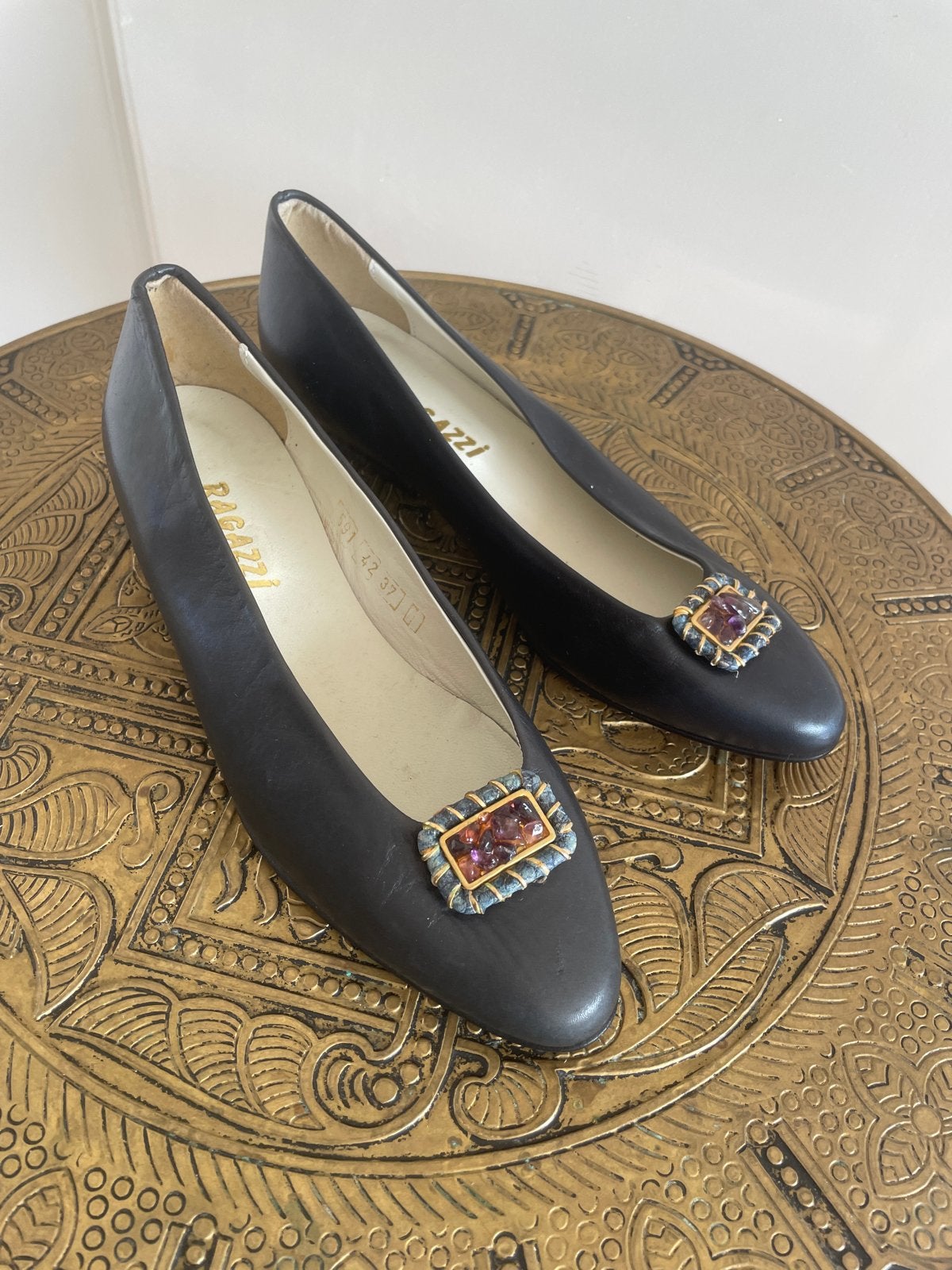 Vintage Ragazzi Leren Pumps Maat 37 met Snoezig Hakje, Pumps, Zwart, Ophalen of Verzenden, Gedragen