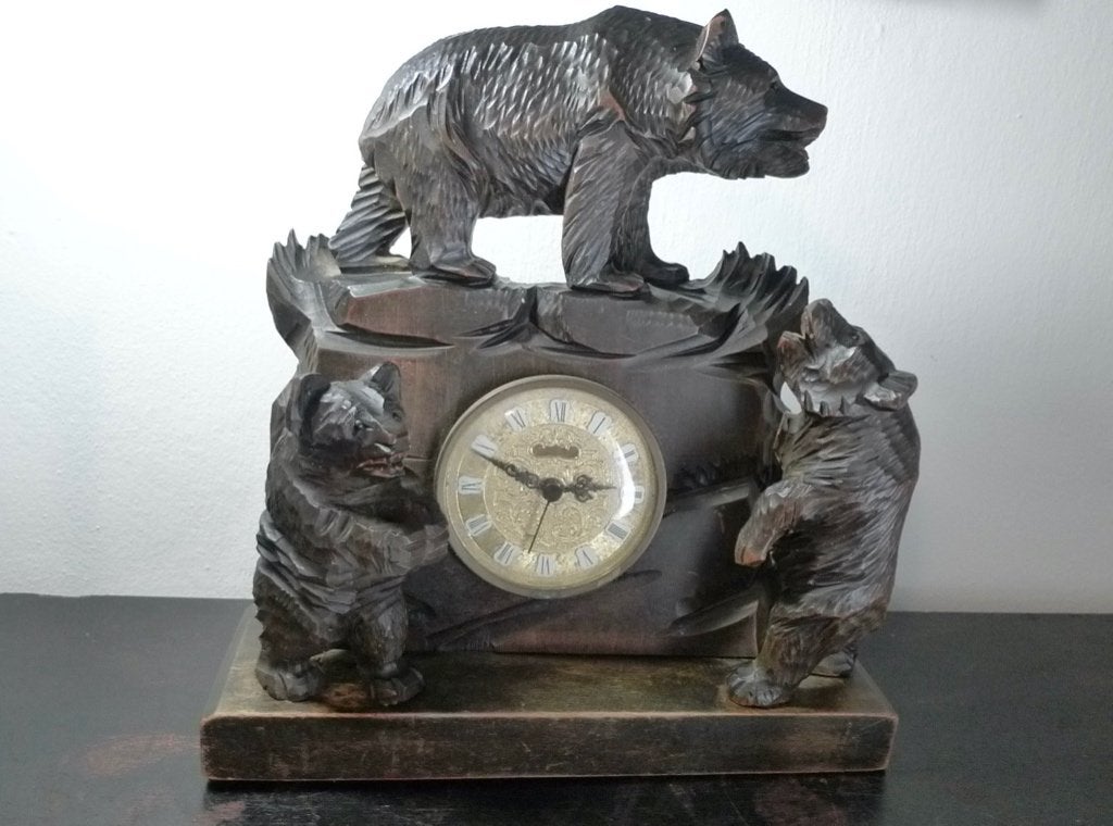 Antieke Zwarte Woud Berenklok (Jaren 30) sculpturen, Ophalen of Verzenden, Handgemaakt, Hout, Overige typen