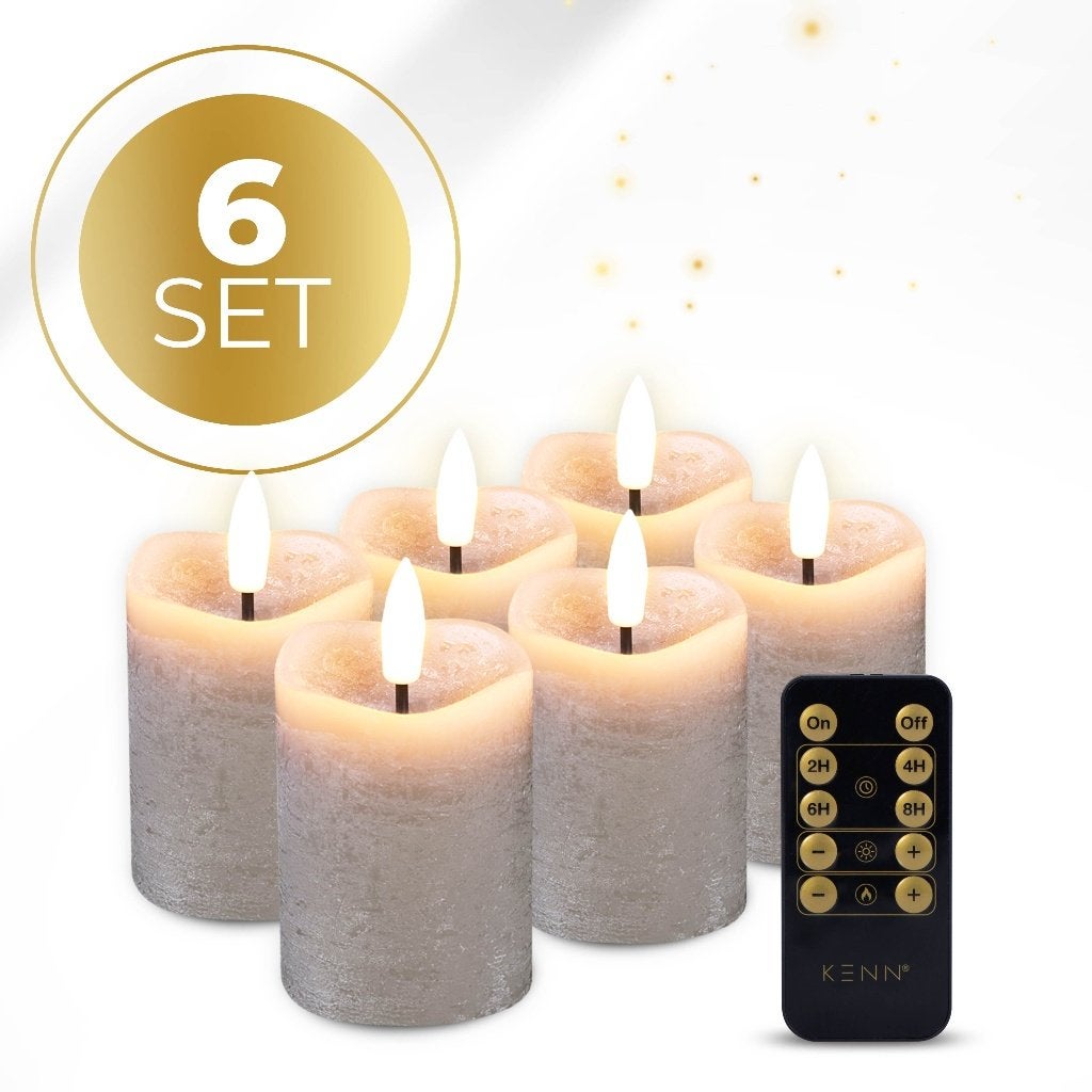 (NIEUW!) KENN LED Kaarsen - Set van 6 / Taupe, 7 cm, Ophalen of Verzenden, Kaars, Overige merken