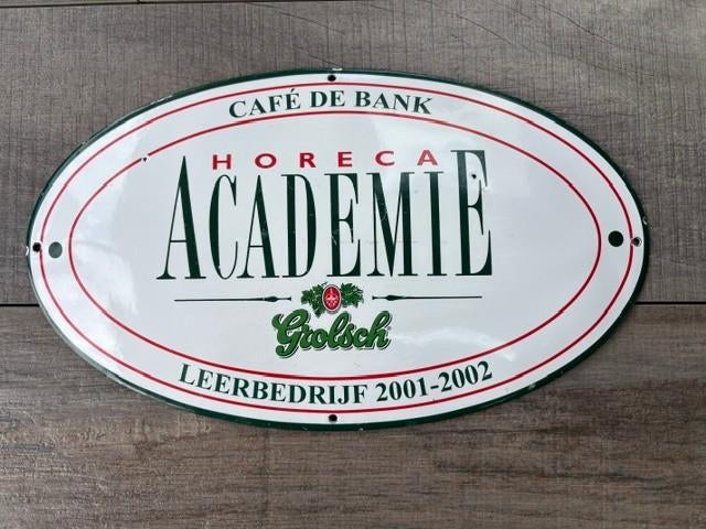 Emaille bord. Grolsch horeca Academie., Ophalen of Verzenden
