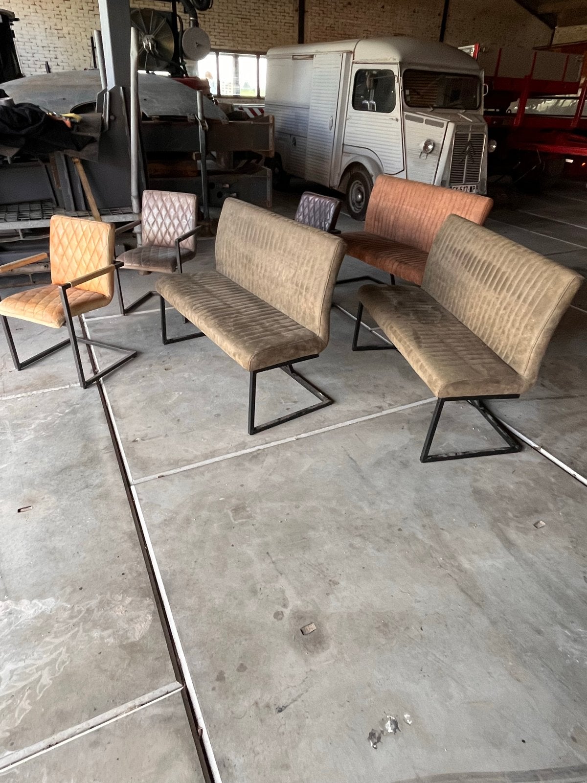 Diverse eetkamerstoelen en bankjes, Huis en Inrichting, Ophalen, Gebruikt, Overige kleuren, Stof