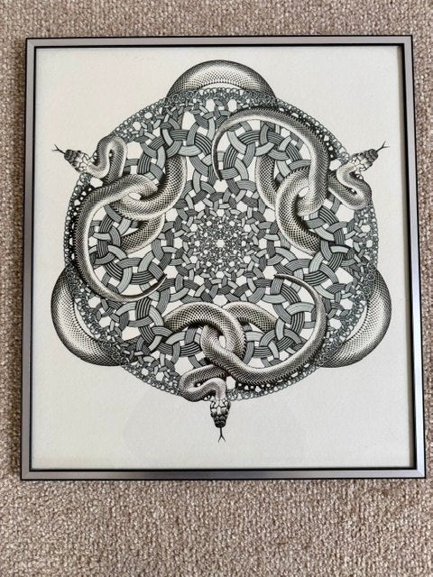 Ingelijste print van M.C. Escher (Slangen 1969), Ophalen, Overig onderwerp, Papier/karton, Achter glas