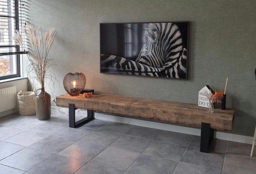Industrieel tv-meubel van bielzen 240cm, Ophalen, Industrieel, stoer, minimalistisch, Zo goed als nieuw, 200 cm of meer