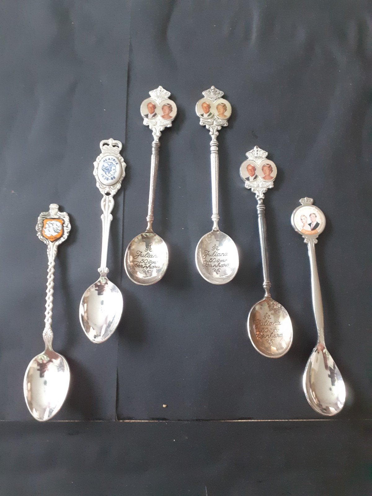 Set van 6 Verzilverde Theelepeltjes met Vorstenfoto's, Ophalen of Verzenden