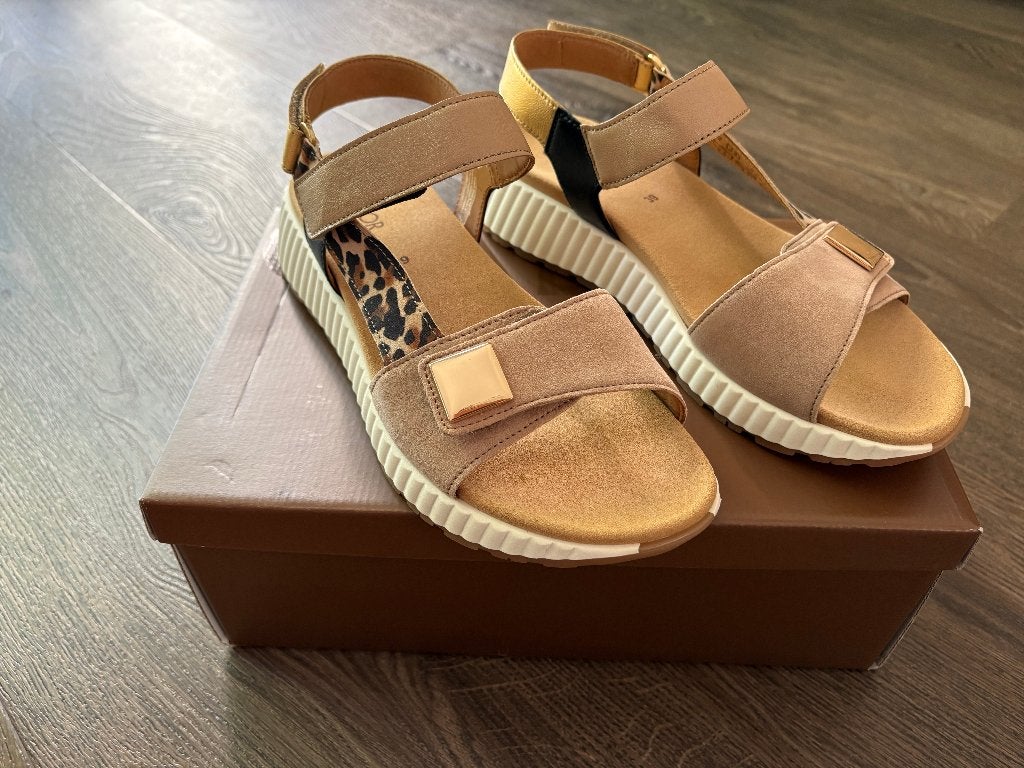 Gabor Best Fitting leren sandalen beige/panter (maat 39), Beige, Gabor, Nieuw, Sandalen of Muiltjes