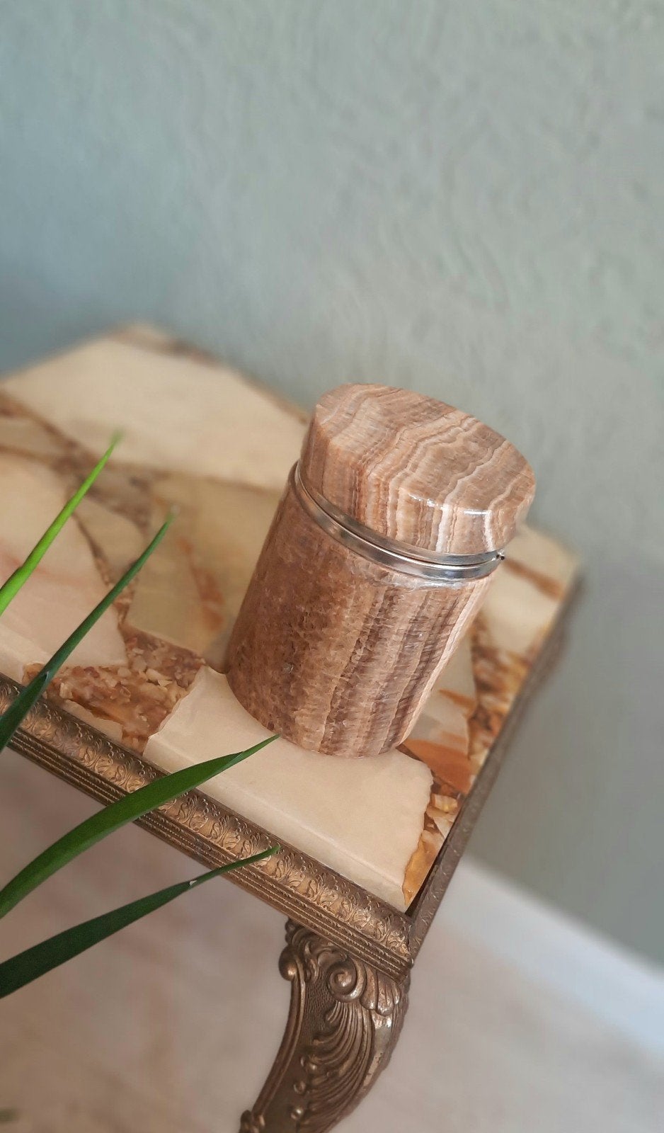 Vintage marmer pot /onyxmarmer bruintinten, Ophalen of Verzenden
