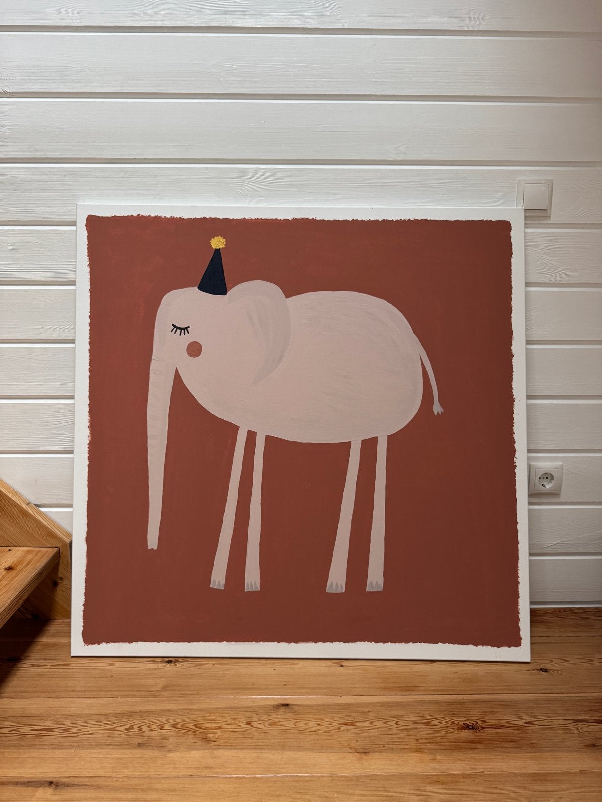 Schilderij Feest Olifant - Handgemaakt (1x1m), Ophalen, Acrylverf, Handgeschilderd, Dieren