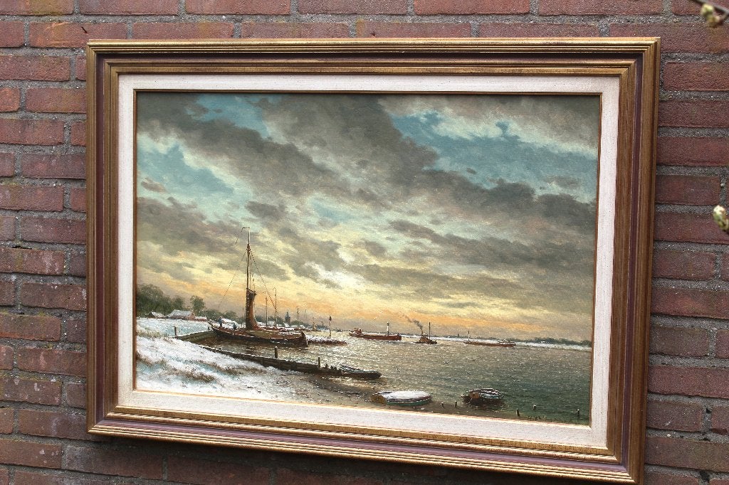 H.J.WIJNGAARD, ( 1922-2012 ) WINTER, Ophalen, Nederlandse school, Doek, Landschap