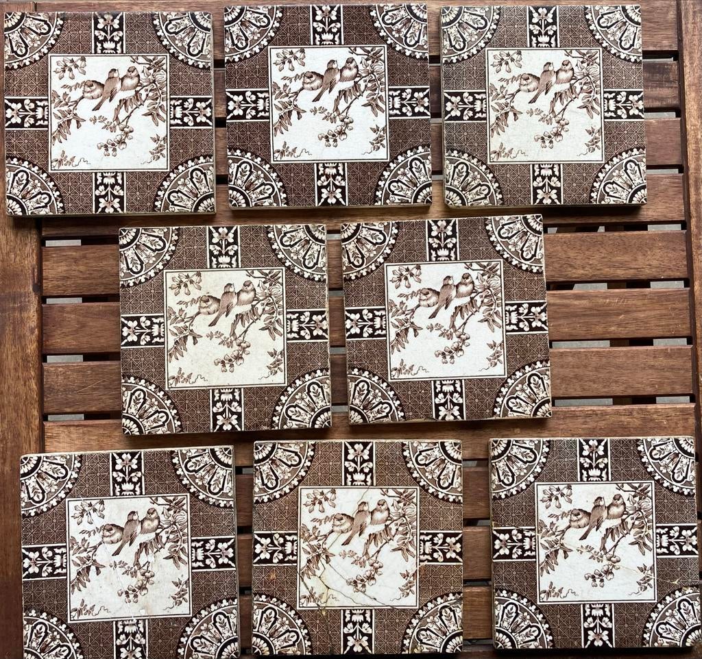 Antieke tegels met vogels, Antiek en Kunst, Antiek | Wandborden en Tegels, Ophalen of Verzenden