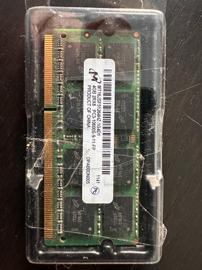 4GB DDR3 Laptop RAM PC3-10600S - Micron, Gebruikt, DDR3, Ophalen of Verzenden, Laptop