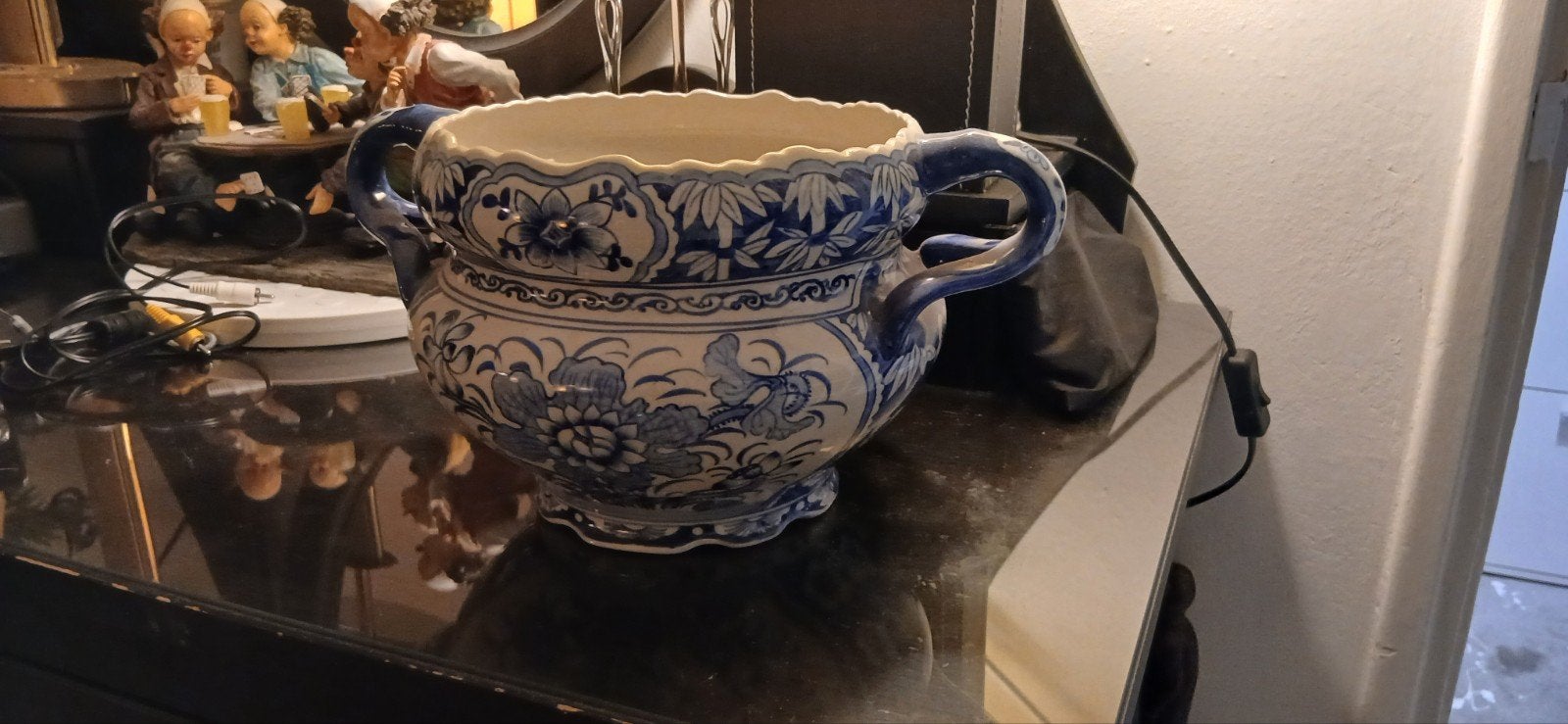 Antieke Delfts Blauwe Bloempot met Handvatten, Ophalen