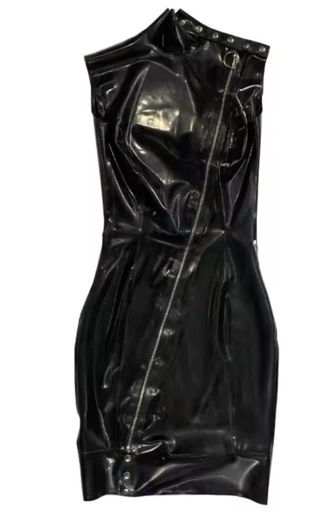 Mooie latex jurk met details, tm 3XL (op maat), Verzenden, Nieuw, Zwart, Knielengte