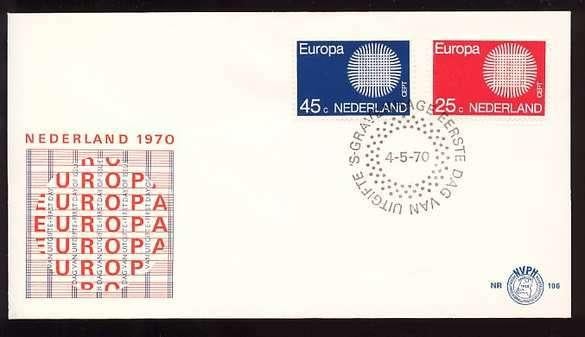 Nederland FDC E106 Zonder Adres Europazegels 1970, Ophalen of Verzenden, Onbeschreven, Nederland