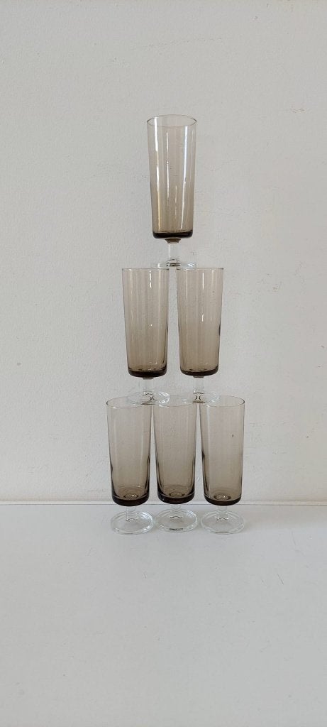 6 Vintage Luminarc  Champagne flûtes  Rookglas Jaren 70, Ophalen of Verzenden