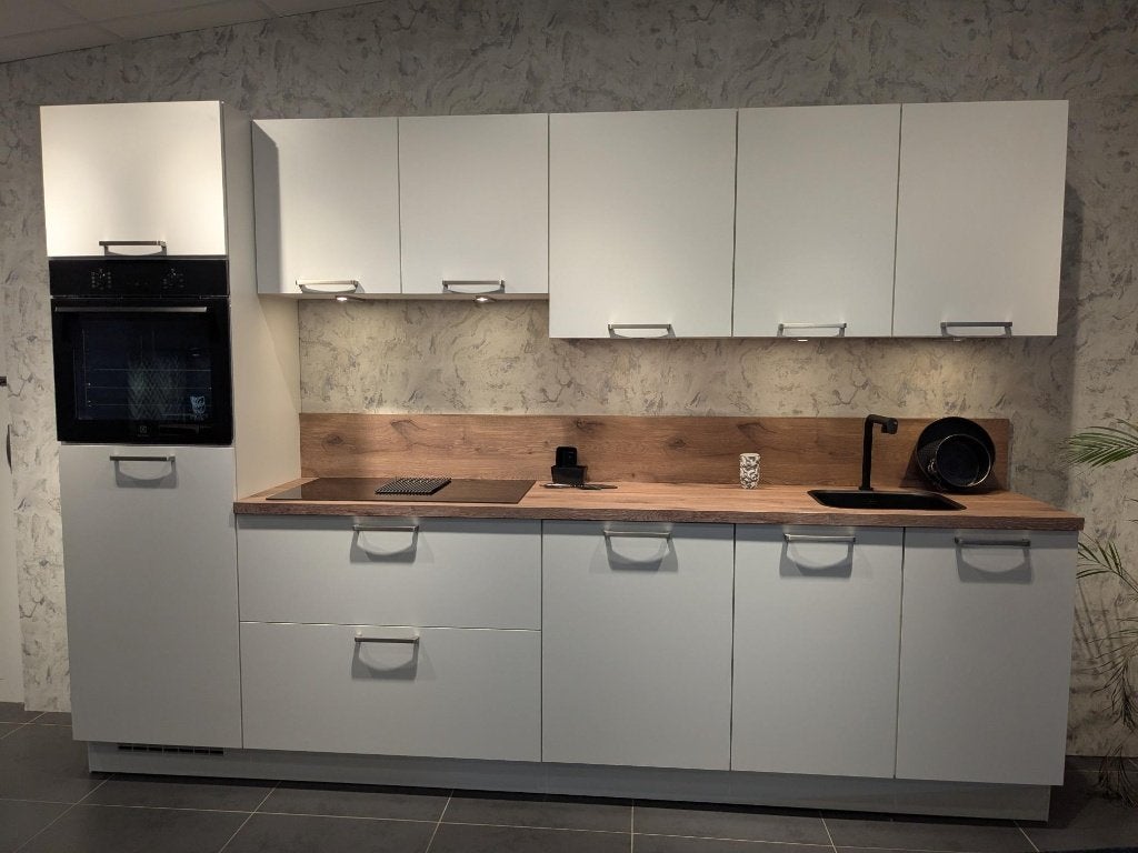 Moderne witte keuken 320cm kookplaat met afzuiging, Ophalen, Wit, Nieuw, Enkelwandige keuken