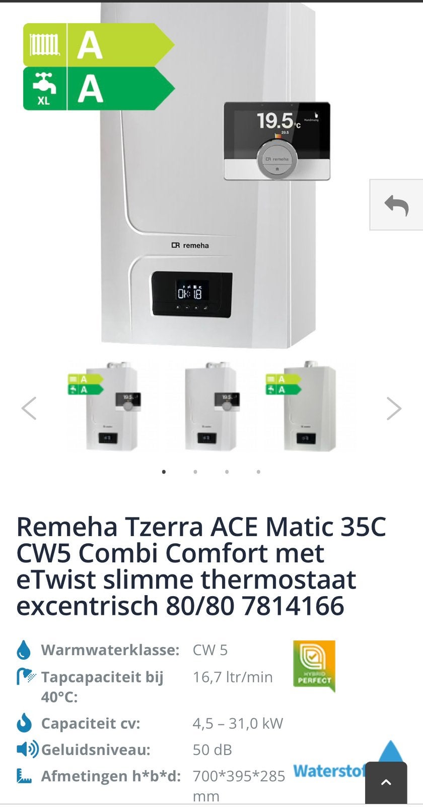 Remeha tzerra ace 4matic 35c cw5 nieuw!, Doe-het-zelf en Verbouw, Verwarming en Radiatoren, 30 tot 80 cm, Cv-ketel of Combi-ketel