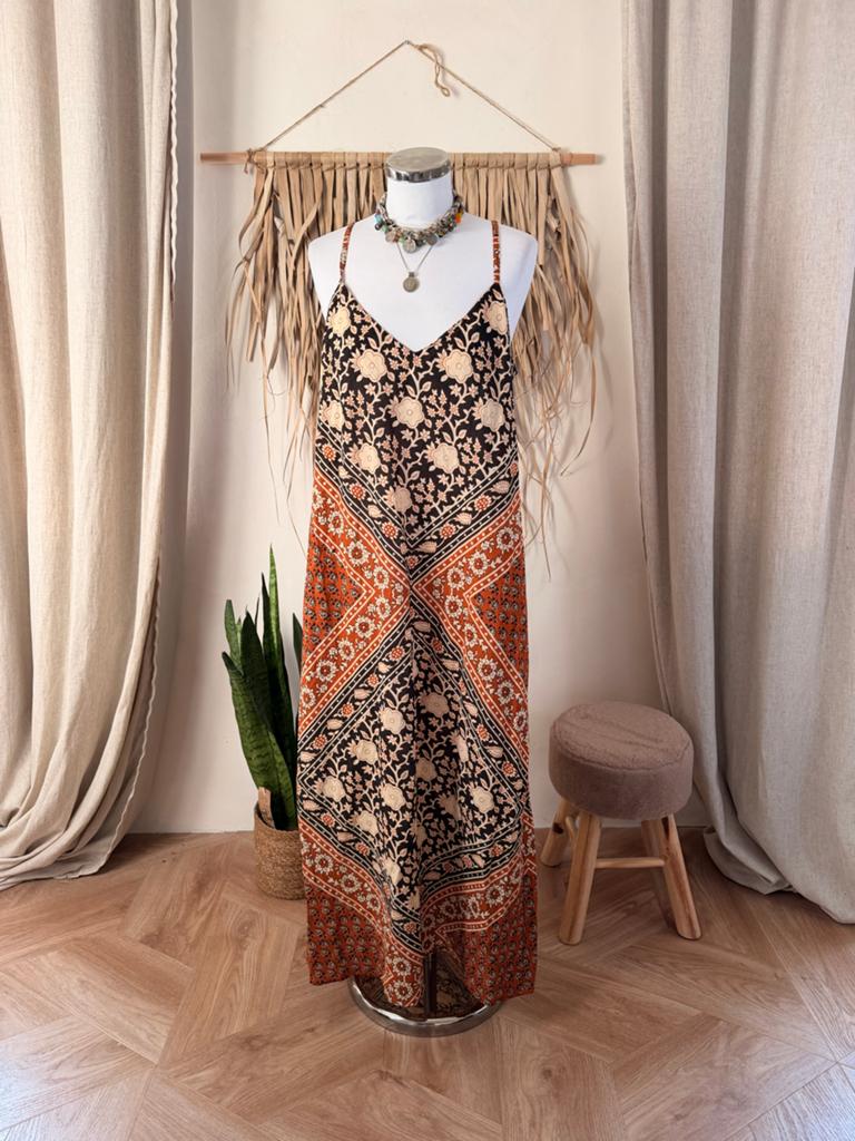 Veena boho Maxi Jurk met Bloemenprint en Etnische Motieven, Zwart, Maat 46/48 (XL) of groter, Nieuw, Ophalen of Verzenden