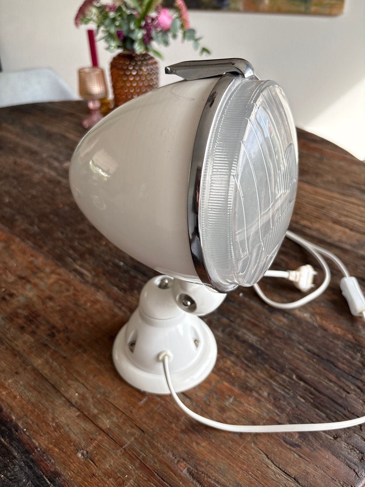 Unieke wandlamp in 2CV koplamp stijl, Gebruikt, Ophalen of Verzenden, Metaal, Wit