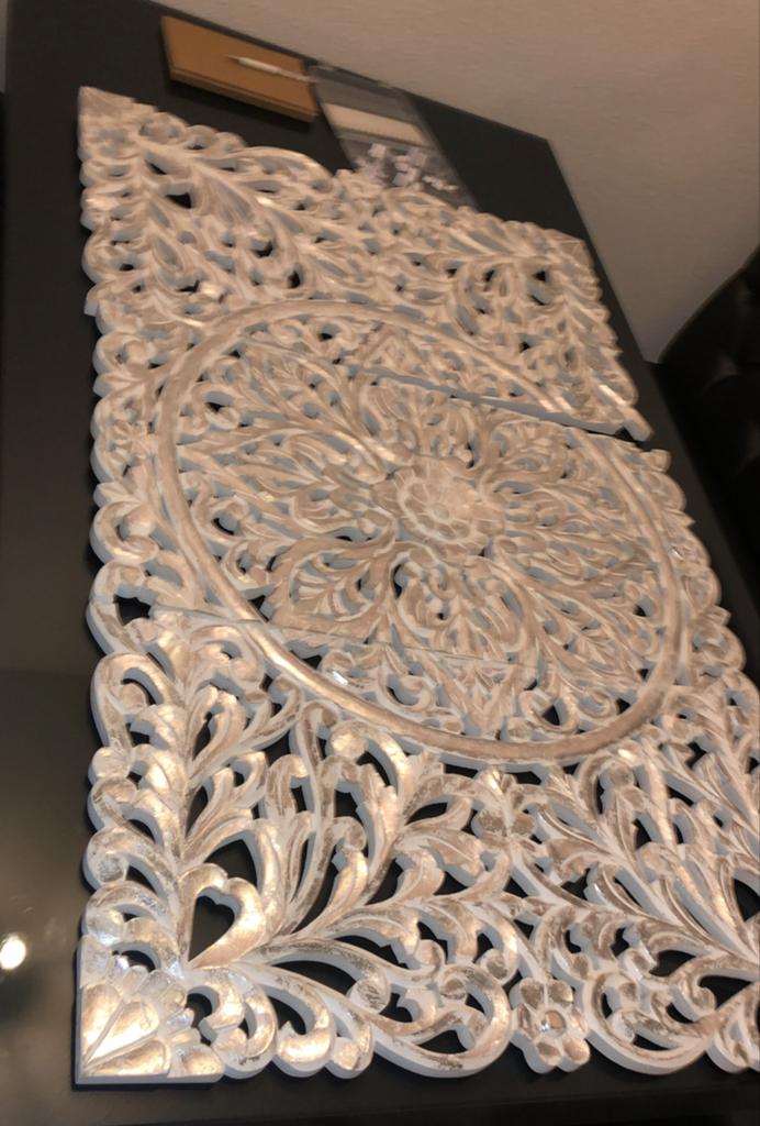 Decoratief wandpaneel hout wit/zilver - Modern design, Hout, Ophalen of Verzenden, Zo goed als nieuw, Wandbord of Wandpaneel