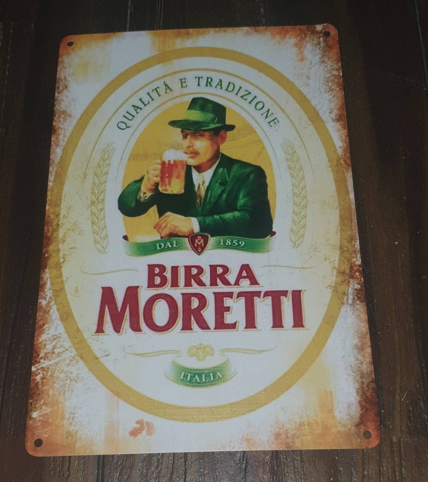 Wandbord van birra moretti, perfect voor in de man cave, Verzamelen, Ophalen of Verzenden, Nieuw, Reclamebord, Plaat of Schild