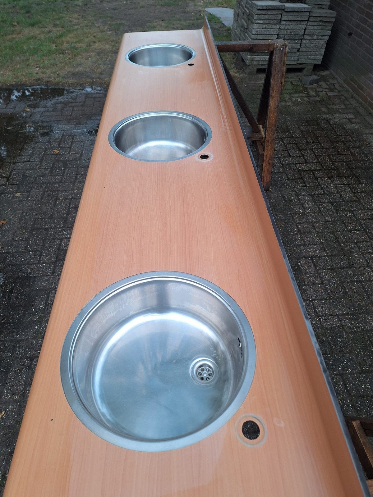 Wastafelunit 3 meter lang/ 60cm diep, Ophalen of Verzenden, Gebruikt, Rvs, Wastafel