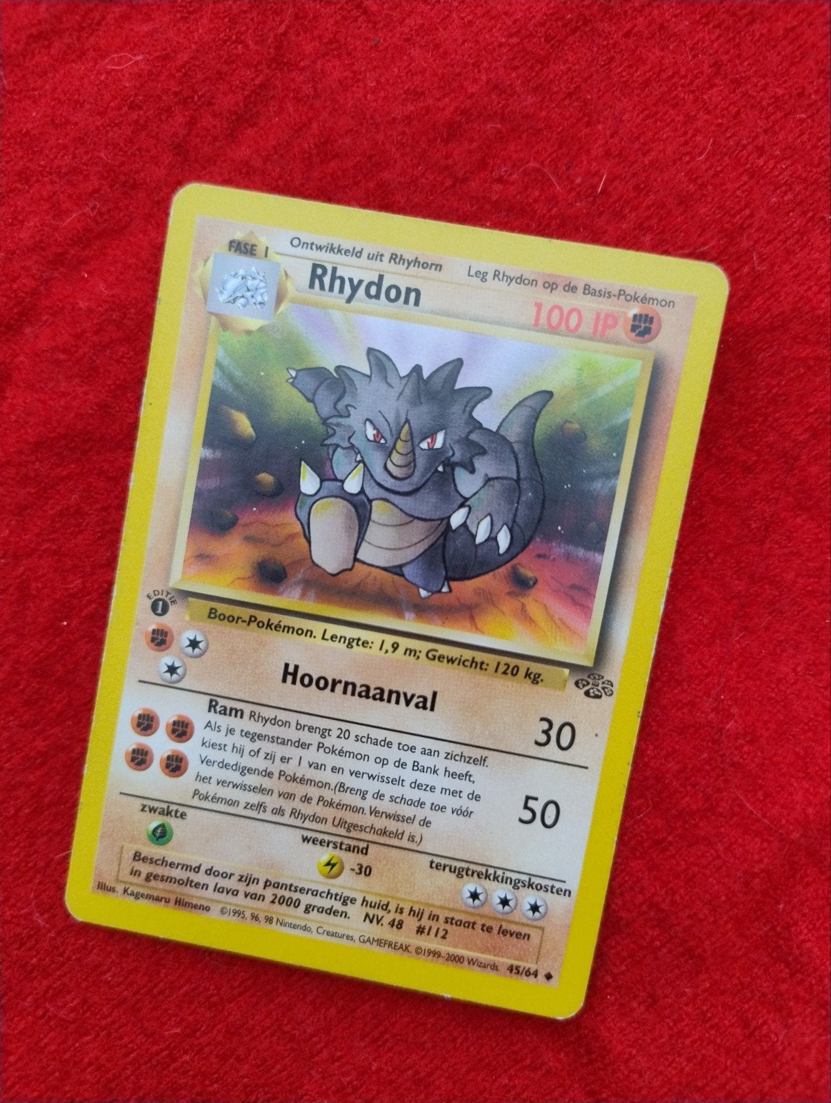 Pokémon Kaart Rhydon 100 IP - Wizards 45/64, Ophalen of Verzenden, Zo goed als nieuw, Losse kaart