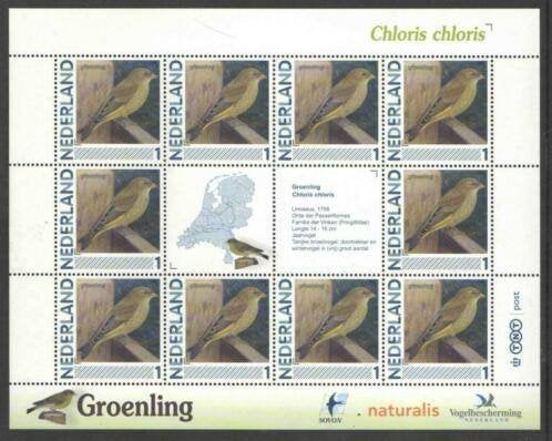 Vogels in Nederland Vel Groenling, Ophalen of Verzenden, Postfris
