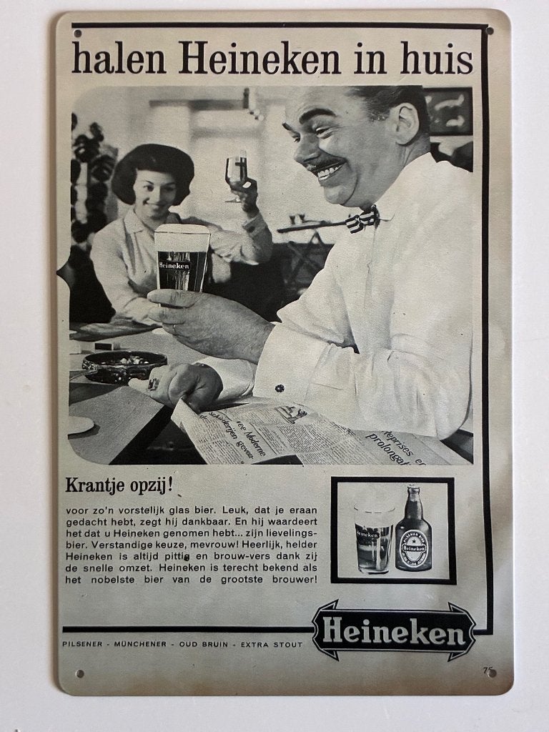 oude reclame heineken jaren 50 Metalen wandbord 20 x 30 cm, Verzamelen, Ophalen of Verzenden, Nieuw, Reclamebord, Plaat of Schild