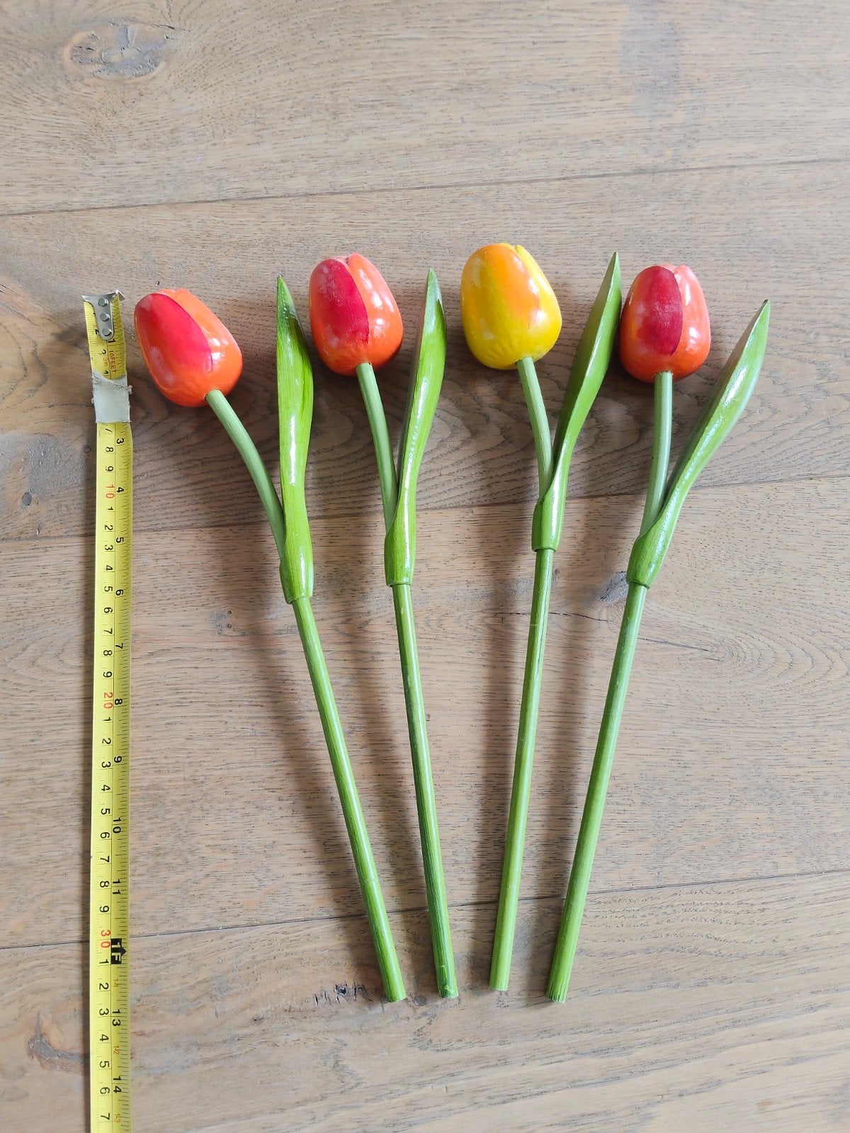 Set van 4 Houten tulpen - Oranje/Rood, Binnen, 35 cm, Ophalen of Verzenden, Zo goed als nieuw