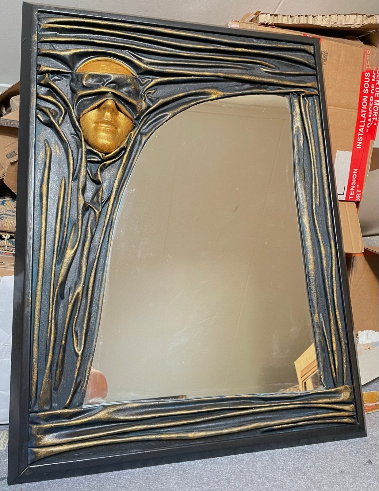 Unieke spiegel met 3D-gezicht en draperie - 98x65cm, Ophalen of Verzenden, Rechthoekig, 50 tot 100 cm, Minder dan 100 cm