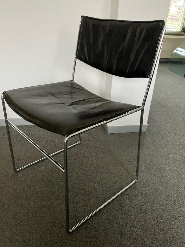 4 retro design eetkamerstoelen, Ophalen, Gebruikt, Zwart, Vier