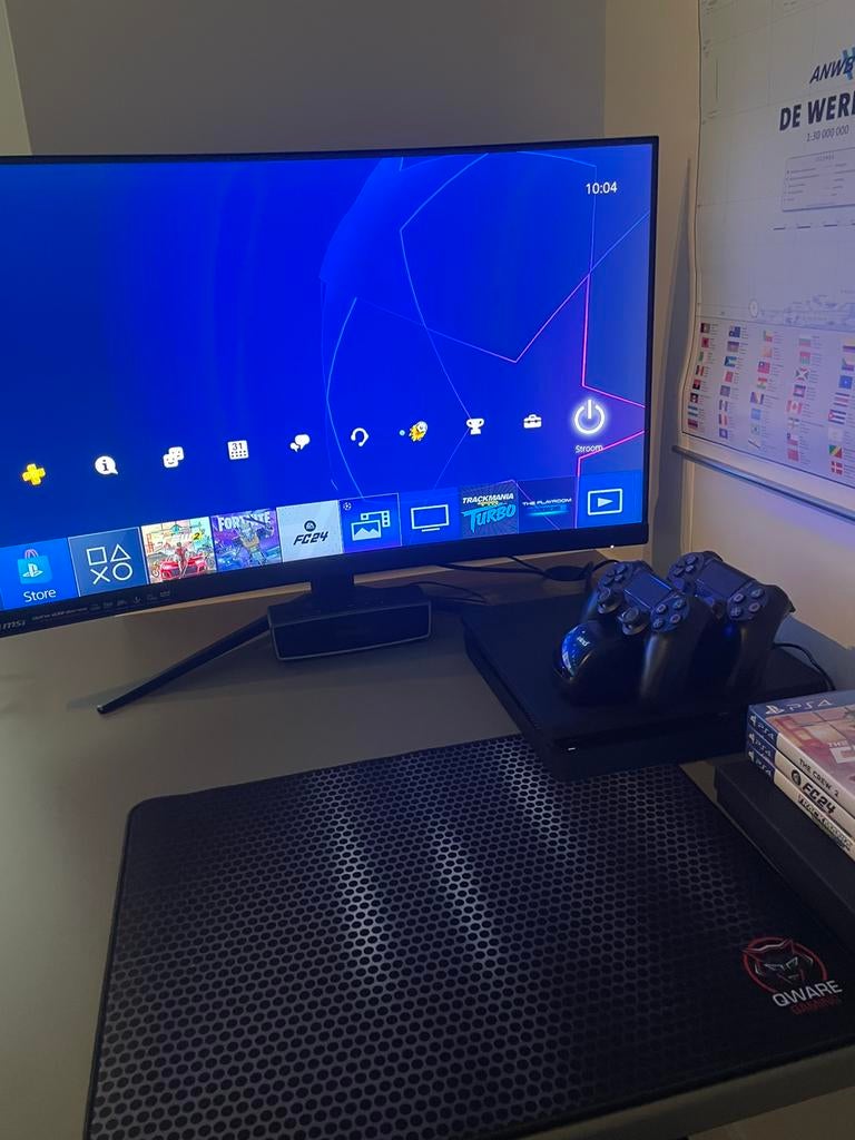 ZGAN PS4 Slim 1TB+Monitor MSI 32 inch+Oplaadstation+Games!, Met 2 controllers, Ophalen of Verzenden, Zo goed als nieuw, 1 TB