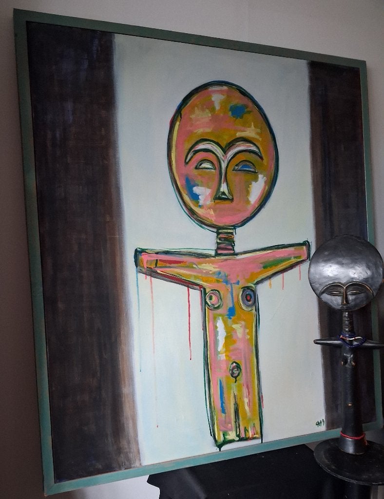 Schilderij Akua'ba, vruchtbaarheidsbeeld, Charlotte Donkers, Ophalen, Figuren, Gemengde techniek, Gesigneerd