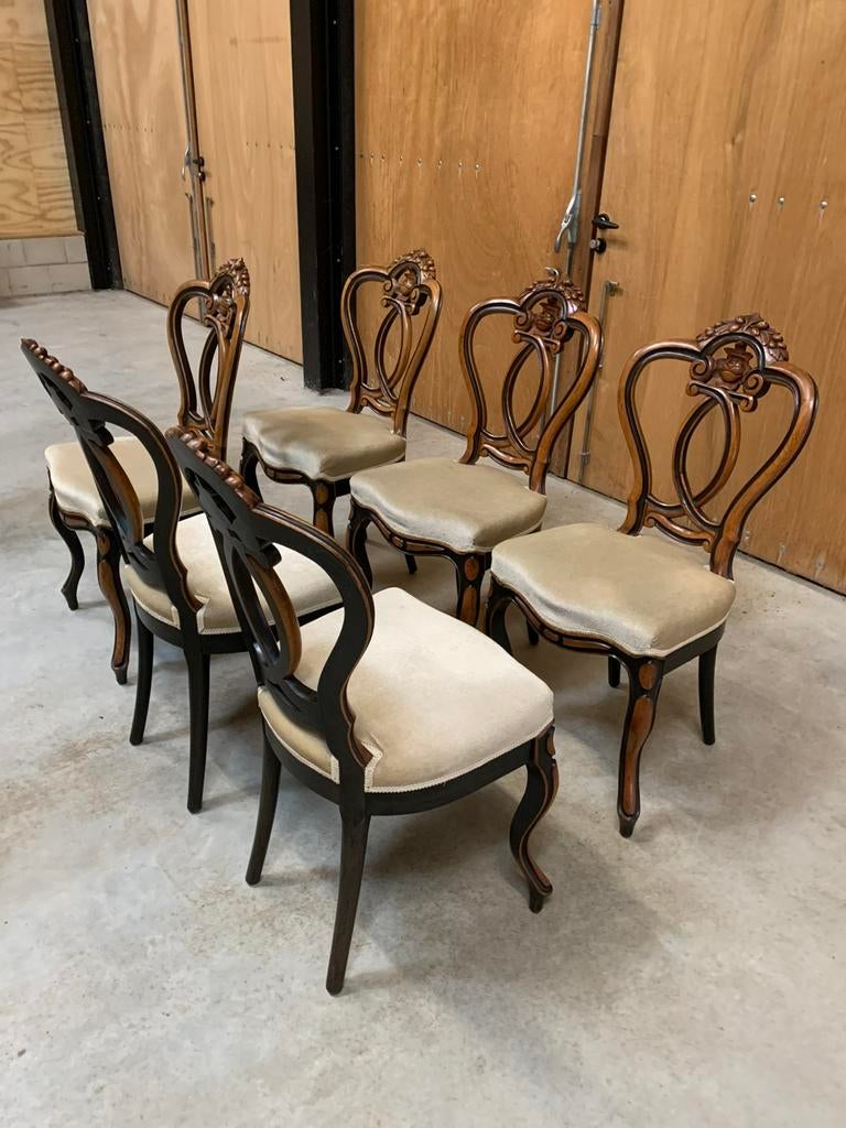 6 Biedermeier stoelen antiek mahonie Willem III periode, Antiek en Kunst, Antiek | Meubels | Stoelen en Banken, Ophalen