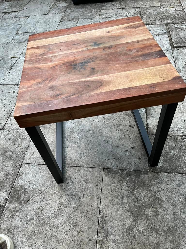 Mango houten bijzettafeltje, Minder dan 55 cm, Gebruikt, Vierkant, Industrieel