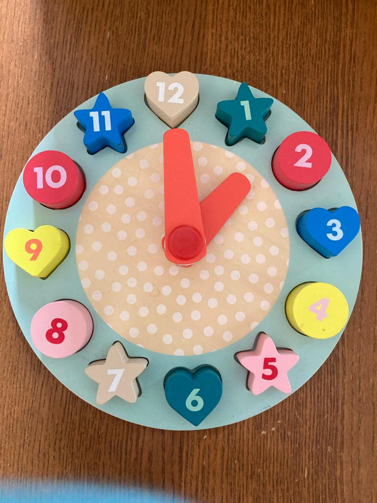 Houten leerklok met vormen en cijfers, Kinderen en Baby's, Speelgoed | Educatief en Creatief, Ophalen, Zo goed als nieuw, Puzzelen
