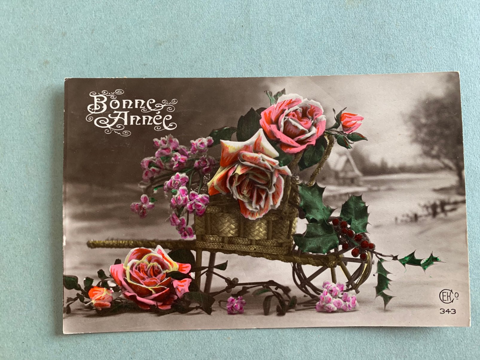 1920 Bonne Année - kruiwagen bloemen, Ophalen of Verzenden, 1920 tot 1940, Gelopen, Feest(dag)