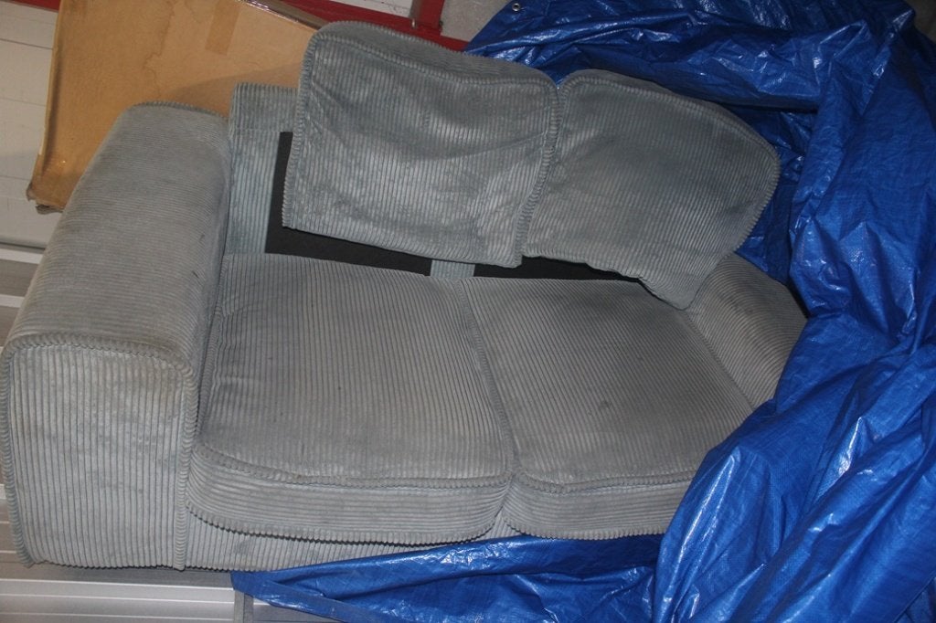IJSBLAUW RIBSTOF 2,5 zits bank +/_  190 x 80 x 90, Ophalen, Gebruikt, 150 tot 200 cm, Tweepersoons