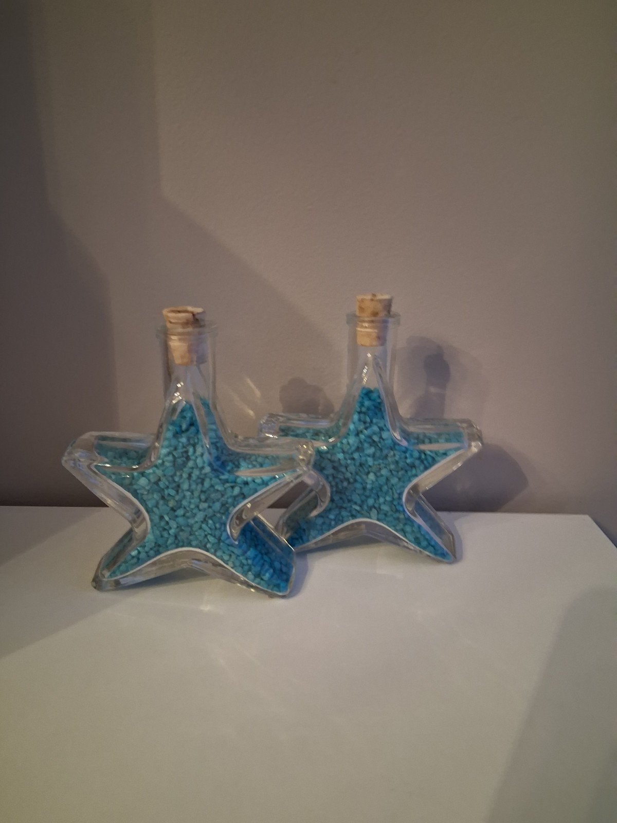 Decoratieve sterrenflessen met blauwe steentjes, Blauw, Overige stijlen, Ophalen of Verzenden, Zo goed als nieuw