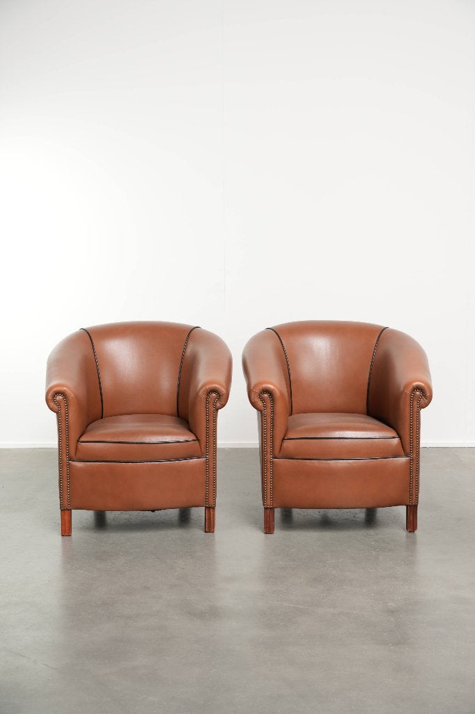 Set van 2 rundleren clubfauteuils in Engelse stijl, Ophalen, Gebruikt, ., Engels, Vintage
