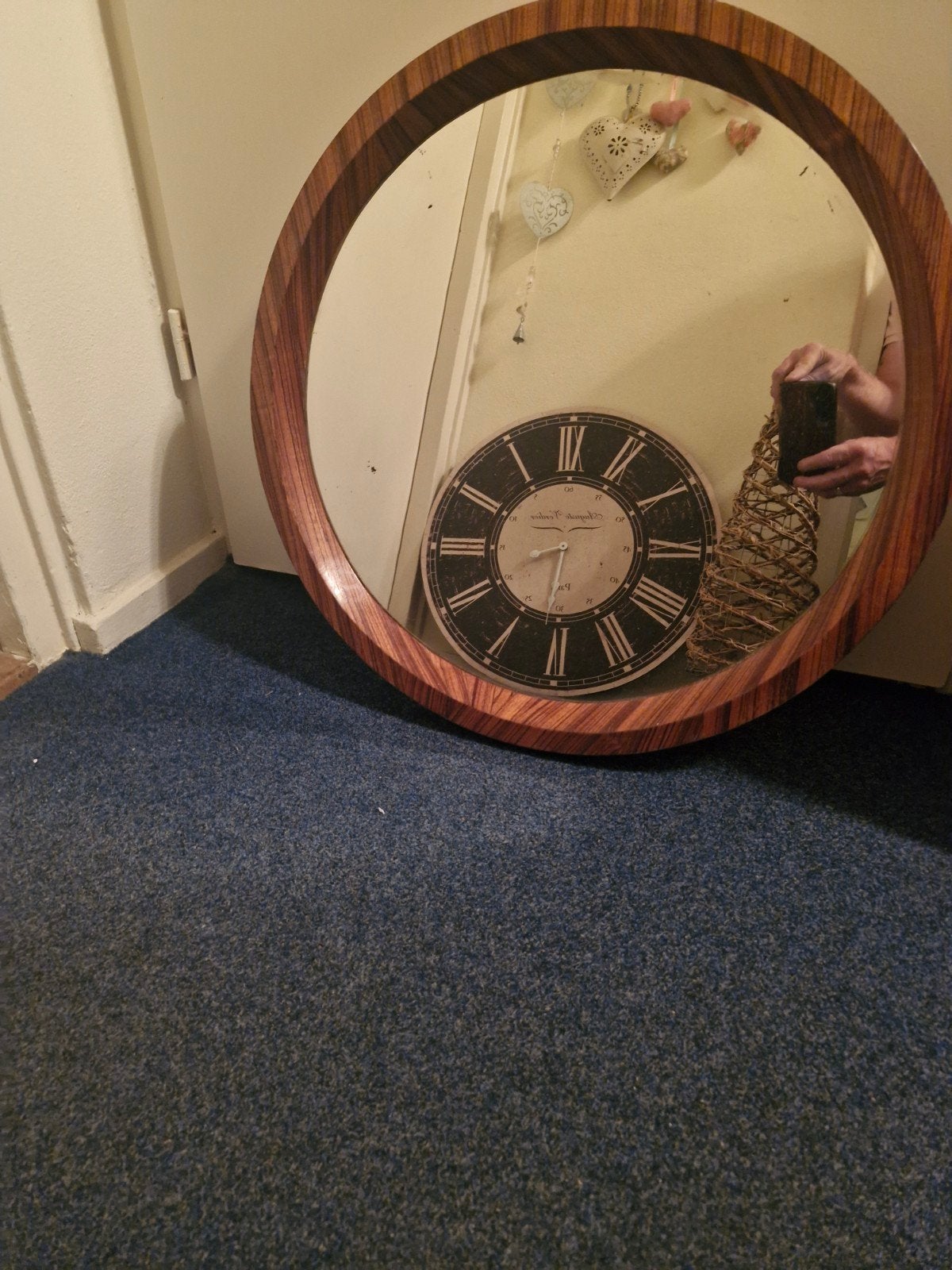 Deense ronde teakhouten wandspiegel - Mid-century jaren 60, Antiek en Kunst, Ophalen of Verzenden, Rond, 50 tot 100 cm, Minder dan 100 cm