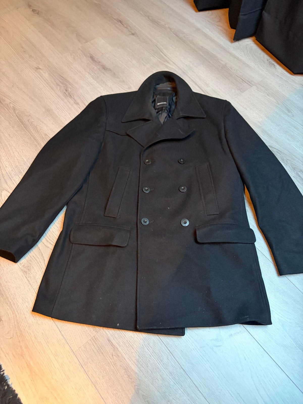Benvenuto Zwarte Wollen Peacoat Maat 52 (L), Kleding | Heren, Jassen | Winter, Ophalen of Verzenden, Zo goed als nieuw, Maat 52/54 (L)