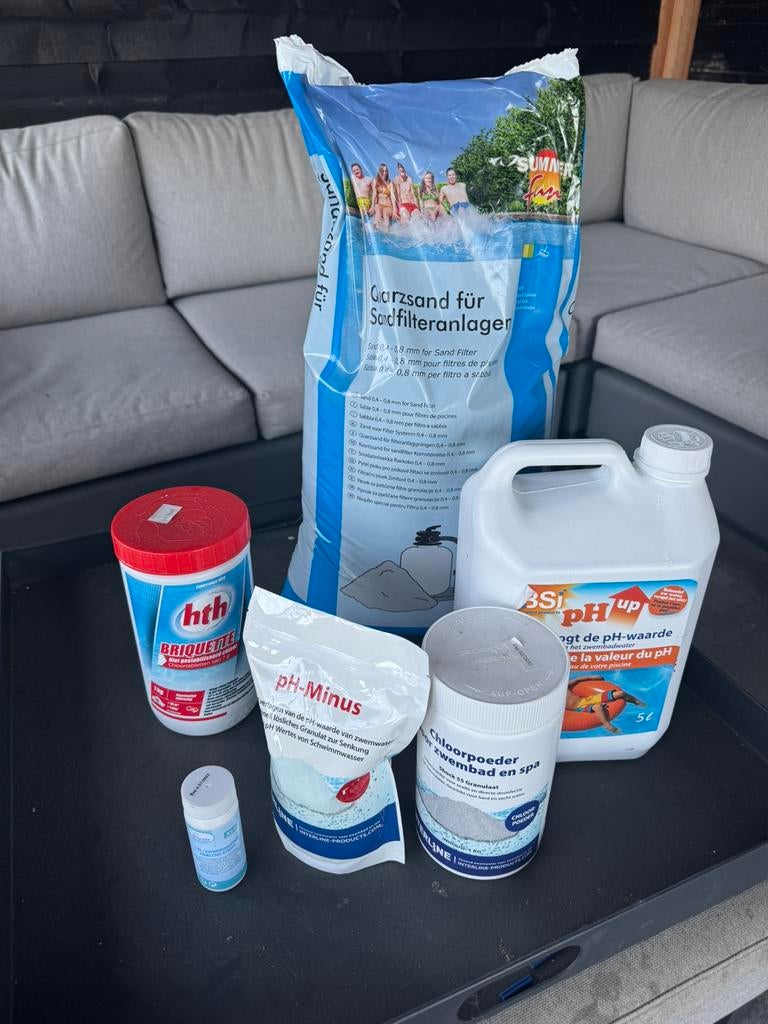 Filterzand, chloor, ph+ ph-, chloortabletten, analyse strips, Tuin en Terras, Zwembad-toebehoren, Ophalen, Nieuw, Reinigingsmiddel