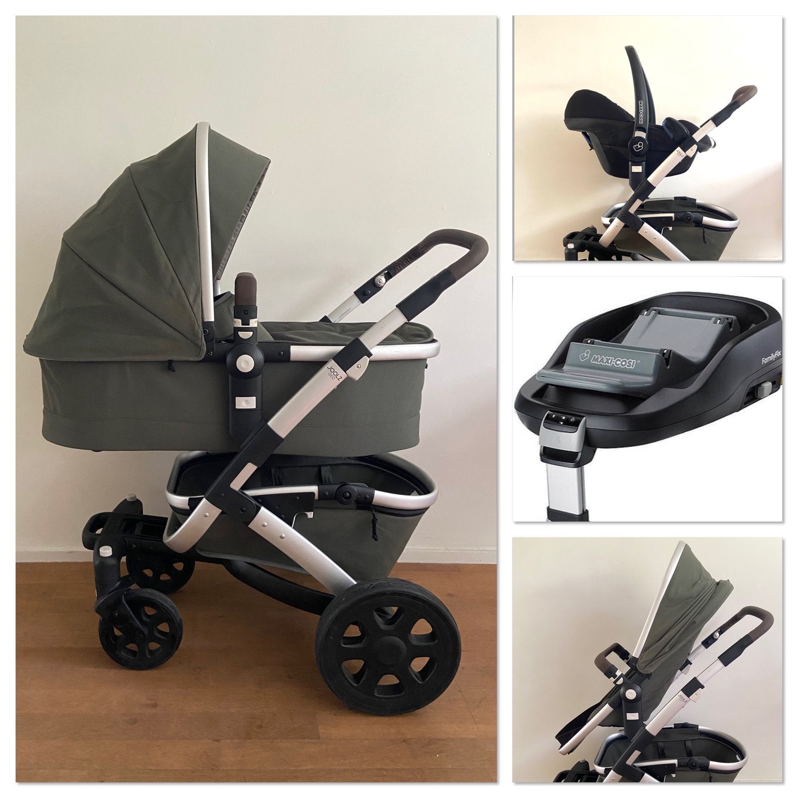ALS NIEUW Joolz 4-in-1 COMPLETE SET MaxiCosi, FamilyFix auto, Zo goed als nieuw, Verstelbare duwstang, Ophalen, Kinderwagen